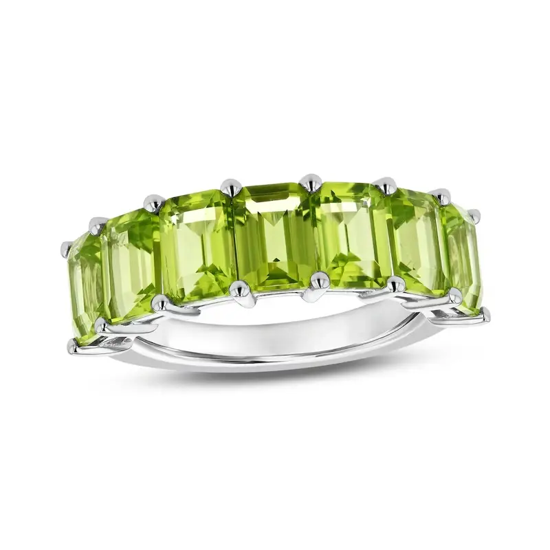 14K White Gold 0.7 CT. T.W. Emerald Cut Gemstone Seven Stone Custom Anniversary Band