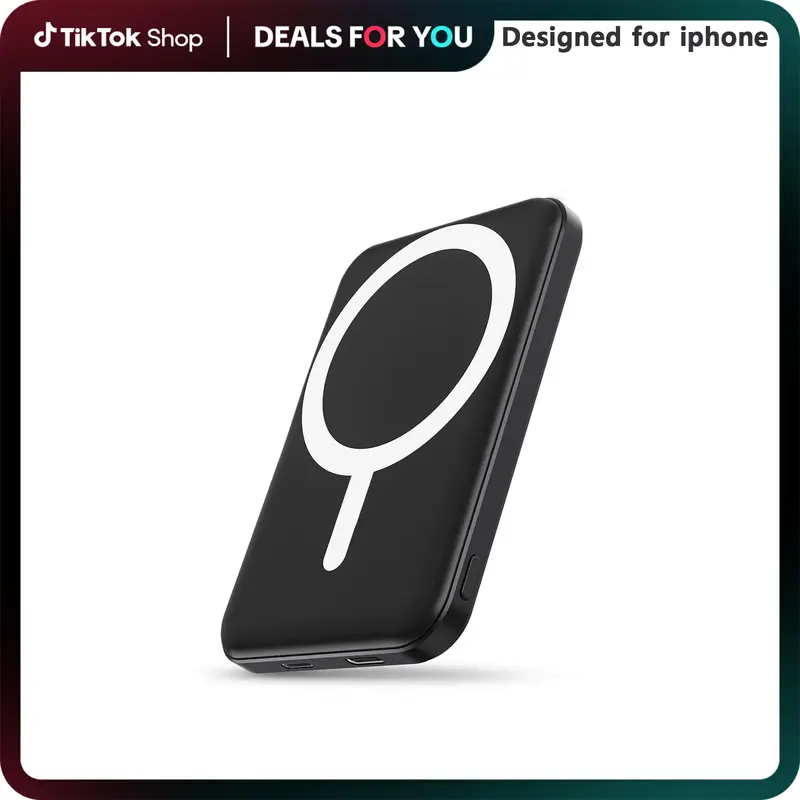 Ultra-thin Podoru for MagSafe 5000mAh Power Bank, Compact Magnetic Battery Pack Fast Wireless Charger and USB-C Cable for iPh...