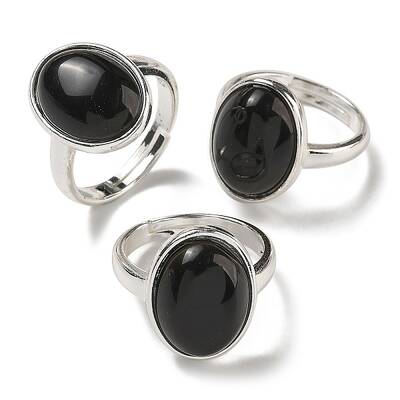 Natural Obsidian Oval Adjustable Rings