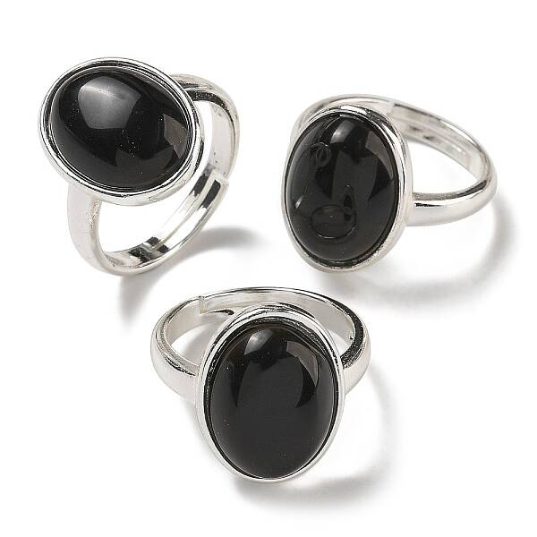 Natural Obsidian Oval Adjustable Rings