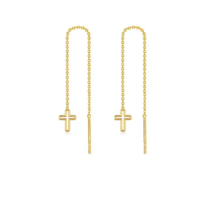14K Gold Cross Threader Drop Earrings Party Wedding Dating Birthday Gift For Women