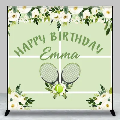 Green Floral Tennis Sport Custom Birthday Backdrop - Aperturee