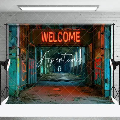 Aperturee Retro Neon Abandoned Building Architecture Backdrop - Aperturee