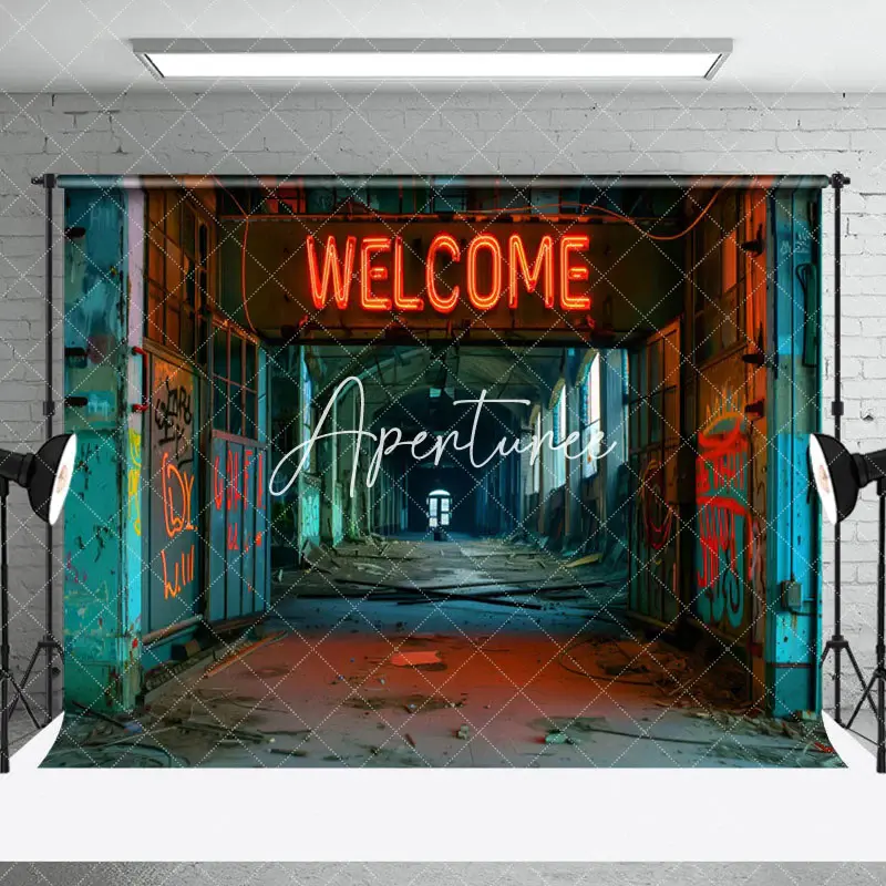 Aperturee Retro Neon Abandoned Building Architecture Backdrop - Aperturee