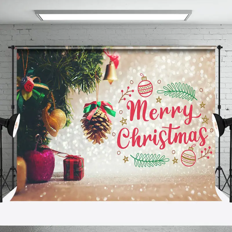 Aperturee Pine Leaves Gifts Champagne Bokeh Christmas Backdrop - Aperturee