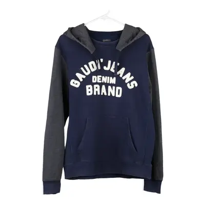 Gaudi Spellout Hoodie - Large Navy Cotton Blend