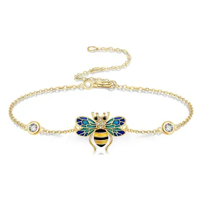14K Gold Cubic Zirconia Bee Charm Bracelet