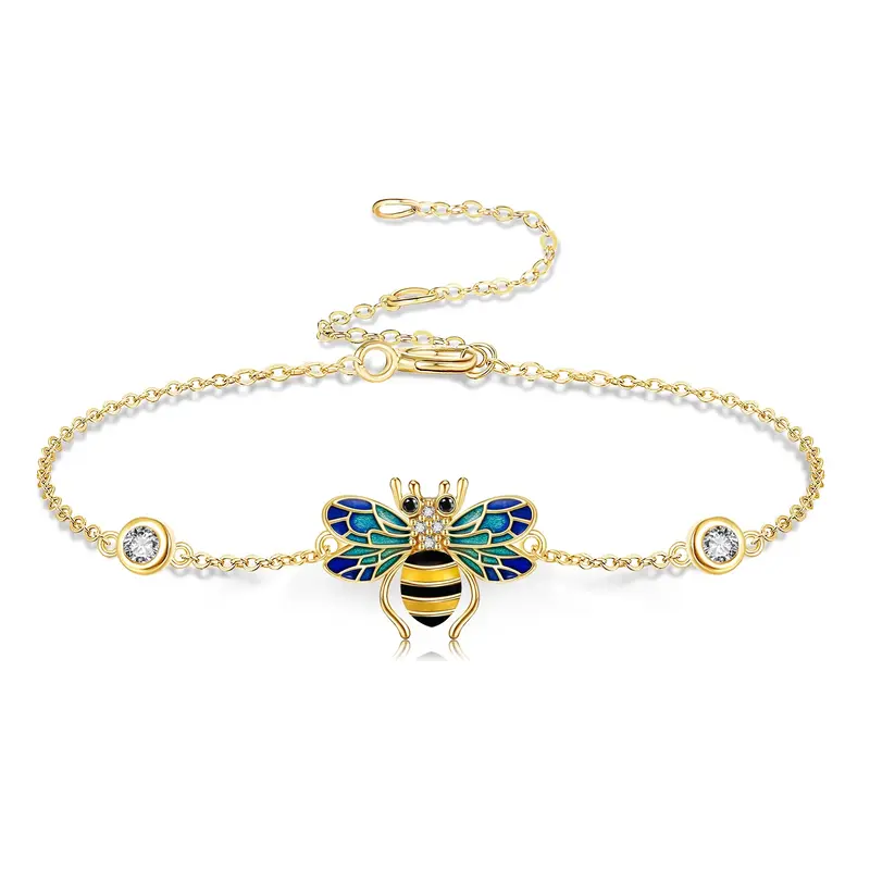 14K Gold Cubic Zirconia Bee Charm Bracelet