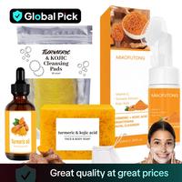 Turmeric Skin Care Kit, 4 Counts Nourishing Cleansing Pads & Facial Cleanser & Turmeric Oil & Soap, Skin Care Products for Wo...