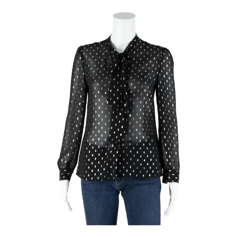 JACK WILLS Blouse Black High Neck Spotted Long Sleeve Womens UK 6