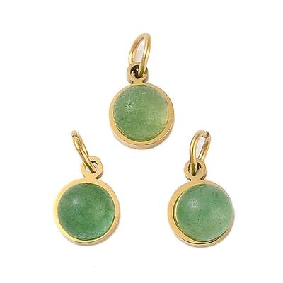 Ion Plating(IP) Natural Green Aventurine Half Round Charms with Jump Ring