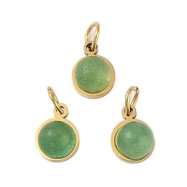 Ion Plating(IP) Natural Green Aventurine Half Round Charms with Jump Ring