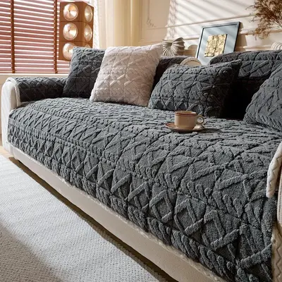 Solid Color Quilted Sofa Cover, 1 Count Soft Comfortable Sofa Cushion Cover, Non-slip Sofa Protector for Home Living Room Bed...