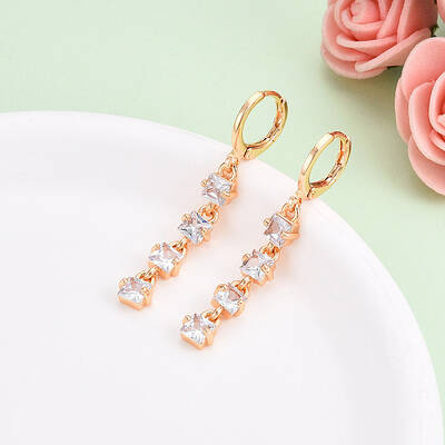 Square Brass Micro Pave Cubic Zirconia Dangle Leverback Earrings