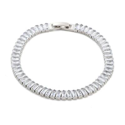 Brass Pave Clear Cubic Zirconia Rectangle Link Bracelets
