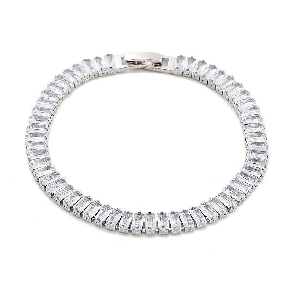 Brass Pave Clear Cubic Zirconia Rectangle Link Bracelets