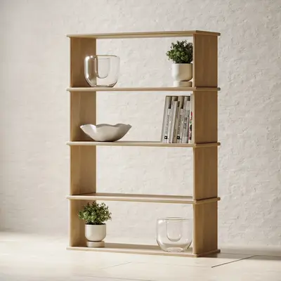 Four row bookshelf in white oak
