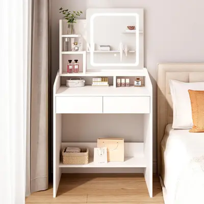 【Fall Deals For You】WeCharmer Vanity Desk Set with Square Mirror, 23.62''D x 15.74''W x 53.93''H, Includes 2 Drawers, 3 S...