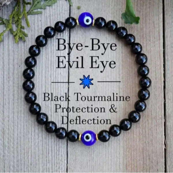 Natural Empath Protection Black Tourmaline Evil Eye Healing Bracelet 6mm Beads Stretch Men Women Bracelet Healing Chakra Gems...