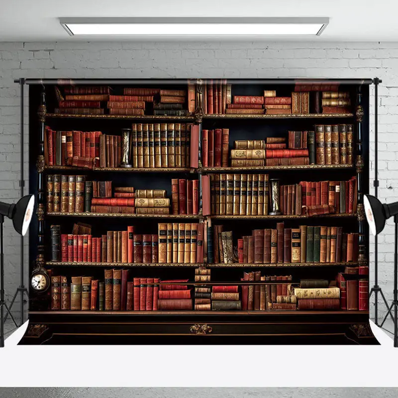 Aperturee Medieval Retro Anicent Brown Bookcase Photo Backdrop