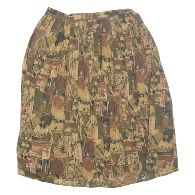 C&A Womens Pleated Skirt Green Midi Crazy Pattern M