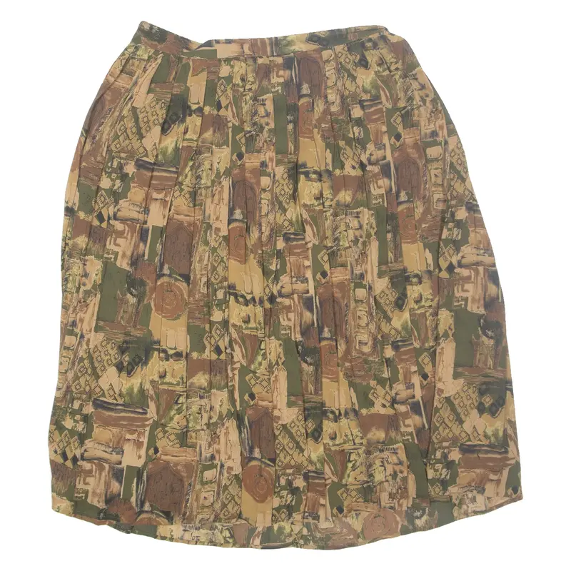 C&A Womens Pleated Skirt Green Midi Crazy Pattern M
