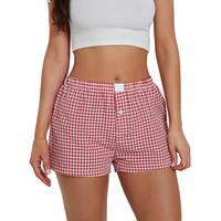 Women’s Plaid Print Shorts Elastic Low Waist Button Front Lounge Shorts Boxers Streetwear Fabric Womenswear Bottom Soft Und...