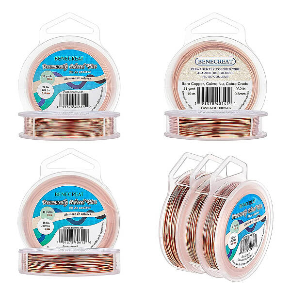 3 Rolls 3 Style Bare Round Copper Craft Wire