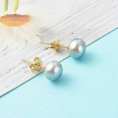 Natural Pearl Rondelle Stud Earrings