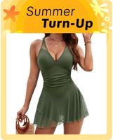 Blooming Jelly Tummy Control Slimming Bathing Suits Women V Neck Mesh Tie Back Swim Dress Outdoorfun FathersDayGift Tankini O...