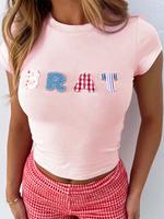 Women's Letter Print Round Neck Tee, Casual Short Sleeve Crew Neck T-shirt for Daily Wear, Ladies Clothes for All Seasons, Wo...