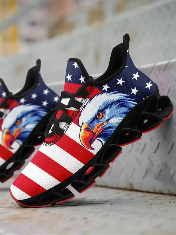 Men's Eagle Print Lace Up Low Top Sneakers, Men Shoes, Casual Comfortable Breathable Sports Running Shoes, Male All-match Rou...