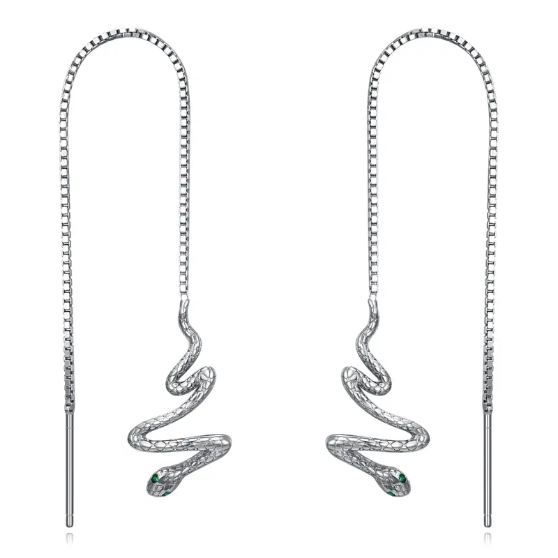 Sterling Silver Cubic Zirconia Snake Drop Earrings