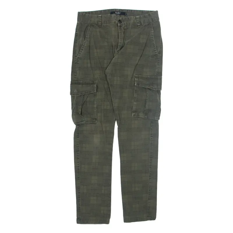 ZUIKI Check Cargo Trousers Green Regular Tapered Mens W28 L28