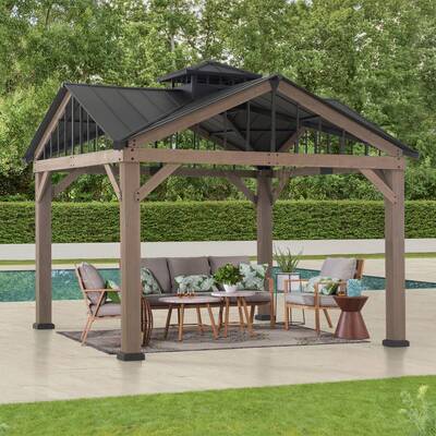 SUNJOY 12x12 Heavy-Duty Wooden Gazebo, Hardtop Pavilion with Decorative Roof Vent