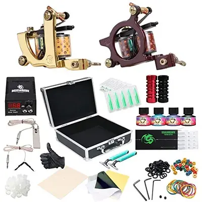 Dragonhawk Complete Tattoo Kit 2pcs Coil Tattoo Machine Tattoo Guns Color Immortal Inks Power Supply 20 Needles Tips Grips Tr...