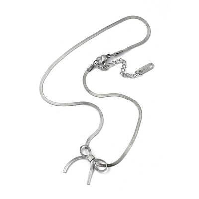 Non-Tarnish 304 Stainless Steel Bowknot Pendant Necklace