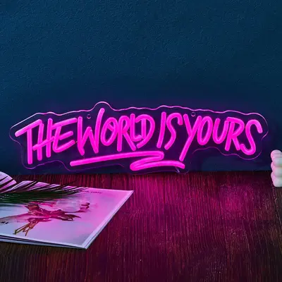 The World Is Yours Letter Neon Sign, USB Powered Decorative Neon Sign, Atmosphere Novelty Light, LED Lights for Bedroom, Part...