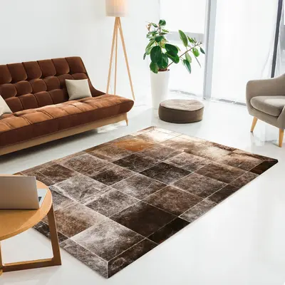 Bronze Leaf Natural Cowhide Patchwork Rug
