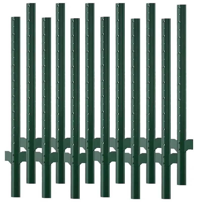 Garvee 12-Pack 4FT Steel T-Post Fence Stakes - Heavy-Duty Metal Garden Fencing Poles for Farms, Yard, Lawn