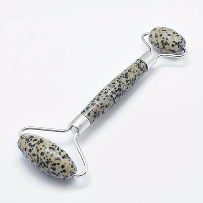 Natural Dalmatian Jasper Brass Face Massager