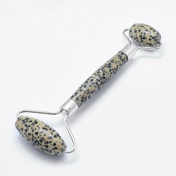 Natural Dalmatian Jasper Brass Face Massager