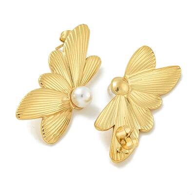 Ion Plating(IP) 304 Stainless Steel & ABS Plastic Pearl Stud Earrings