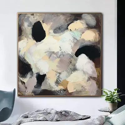 Original Beige Paintings On Canvas Black And White Abstract Fine Art Modern Textured Painting Original Oil Handmade Art Wall ...