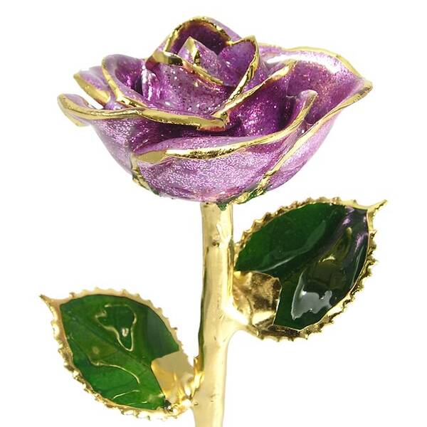 11 24k Gold Trimmed Lavender Sparkle Rose