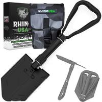 RHINO USA Folding Survival Shovel w/Pick - Heavy Duty Carbon Steel Military Style Entrenching Tool for Off Road, Camping, Gar...