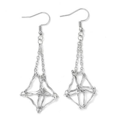 Non-Tarnish 304 Stainless Steel Macrame Pouch Empty Stone Holder Dangle Earring Findings