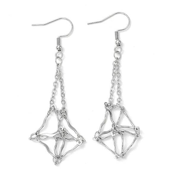 Non-Tarnish 304 Stainless Steel Macrame Pouch Empty Stone Holder Dangle Earring Findings