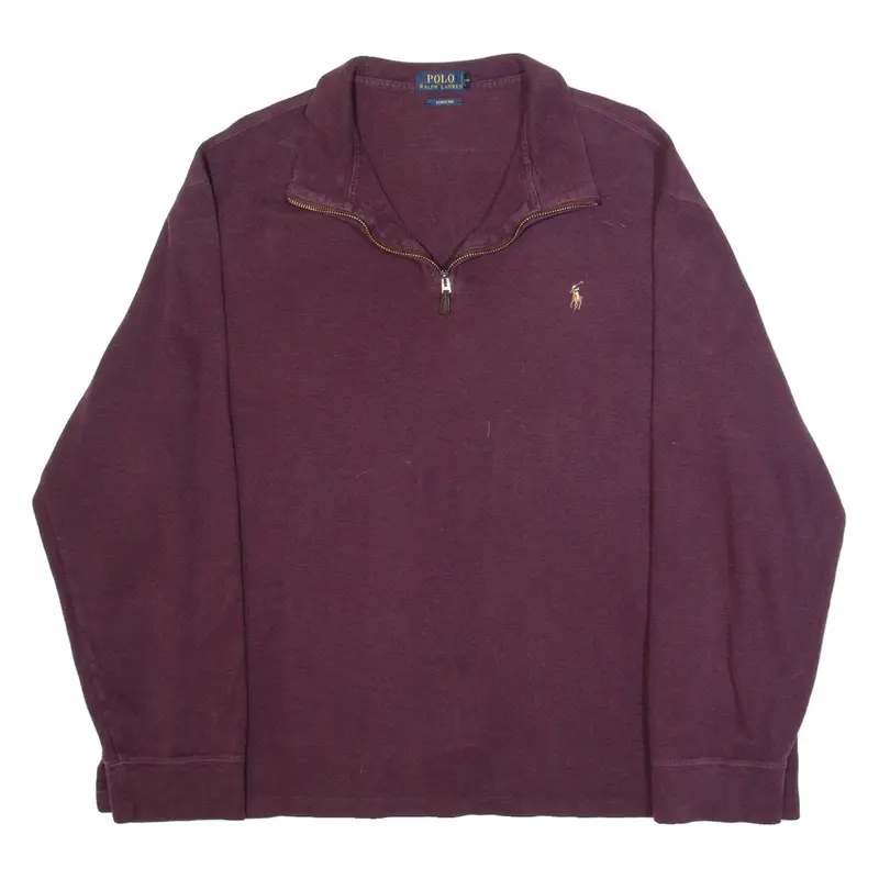 POLO RALPH LAUREN Mens Jumper Purple 1/4 Zip Tight Knit XL