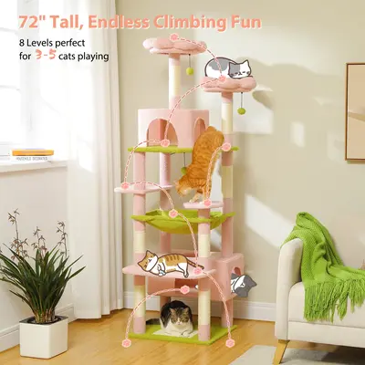 PAWZ Road Large 72 Inches flower/Cactus Cat Tree and Tower for Indoor Cats - With Sisal-Covered Scratching Posts, Padded Perc...